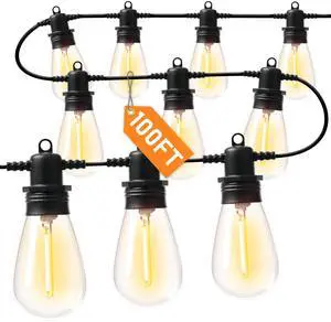 100FT LED Outdoor String Lights with 30 Edison Shatterproof IP65 Waterproof Bulbs, 2700K Dimmable Commercial Grade Patio Lights, Heavy Duty Outside Hanging Light for Garden Porch Deck Decor 100FT LED Outdoor String Lights with 30 Edison Shatterproof IP65 Waterproof Bulbs, 2700K Dimmable Commercial Grade Patio Lights, Heavy Duty Outside Hanging Light for Garden Porch Deck Decor