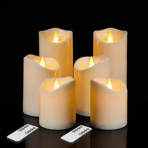 Flameless Candles 4" 5" 6" Set of 6 Outdoor Indoor Pillars Battery Operated Flickering Candles Include 8-Key Remote Timer Function, Ivory Fake Plastic Candles for Wedding, Aniversary,Christmas Decor Flameless Candles 4" 5" 6" Set of 6 Outdoor Indoor Pillars Battery Operated Flickering Candles Include 8-Key Remote Timer Function, Ivory Fake Plastic Candles for Wedding, Aniversary,Christmas Decor