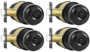 Privacy Door Knobs, 4 Pack Matte Black Door Knobs with Lock, Bed and Bath Door Knob Interior Keyless Locksets, Round Door Handles Reversible for Left Right Handed Doors Privacy Door Knobs, 4 Pack Matte Black Door Knobs with Lock, Bed and Bath Door Knob Interior Keyless Locksets, Round Door Handles Reversible for Left Right Handed Doors