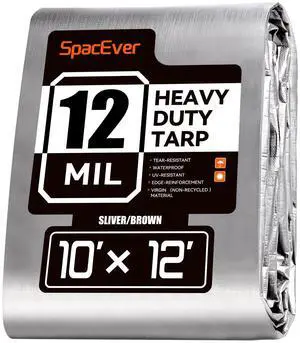 Tarp Heavy Duty 10x12 FT, 12 Mil Thick Large Tarps Water-Proof with Grommets, UV& Tear Resistant, Plastic Cover for Pool Roof Tent Outdoor Firewood, Silver& Brown Tarp Heavy Duty 10x12 FT, 12 Mil Thick Large Tarps Water-Proof with Grommets, UV& Tear Resistant, Plastic Cover for Pool Roof Tent Outdoor Firewood, Silver& Brown