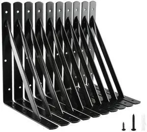 Heavy Duty Shelf Brackets, 12 x 8 Inch Black Metal L Brackets, 10 Pack | 600LBS Per Pair, Stable Triangle Steel Design, Rust-Resistant Coating, Screws And Anchors Included For Space-Saving Storage Heavy Duty Shelf Brackets, 12 x 8 Inch Black Metal L Brackets, 10 Pack | 600LBS Per Pair, Stable Triangle Steel Design, Rust-Resistant Coating, Screws And Anchors Included For Space-Saving Storage