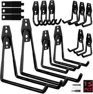 Garage Tool Storage Wall Hook Assortment Set: 15PCS Heavy Duty Large Hanger Garden Tool Organizer Ladder Bike Rack Yard Tool Holder Shed Shovel Metal Screw Organization Bicycle Steel Bracket Garage Tool Storage Wall Hook Assortment Set: 15PCS Heavy Duty Large Hanger Garden Tool Organizer Ladder Bike Rack Yard Tool Holder Shed Shovel Metal Screw Organization Bicycle Steel Bracket