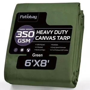 Canvas Tarp 6x8 Feet, 12 Oz Heavy Duty Water Resistant with Rustproof Grommets, UV Resistant, Multipurpose Outdoor Tarpaulin for Camping, Canopy, Woodpile, Trailer (Green) Canvas Tarp 6x8 Feet, 12 Oz Heavy Duty Water Resistant with Rustproof Grommets, UV Resistant, Multipurpose Outdoor Tarpaulin for Camping, Canopy, Woodpile, Trailer (Green)