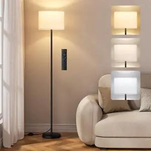Dimmable Floor Lamp with Remote, 9W 900LM LED Bulb Included | White Shade Black Pole, Lamps for Living Room Bedroom Dimmable Floor Lamp with Remote, 9W 900LM LED Bulb Included | White Shade Black Pole, Lamps for Living Room Bedroom