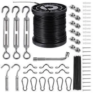 Outdoor String Light Hanging Kit Includ 164 FT Nylon Rope Cable | 304 Stainless Steel Turnbuckle & Hooks,Globe Light Suspension Kits,Patio Lights Guide Wire,Enough Accessories,Use Manual Outdoor String Light Hanging Kit Includ 164 FT Nylon Rope Cable | 304 Stainless Steel Turnbuckle & Hooks,Globe Light Suspension Kits,Patio Lights Guide Wire,Enough Accessories,Use Manual
