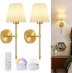 Battery Operated Wall Sconces Set of 2, Wireless Battery Wall Light | with 5200mAh Dimmable Bulbs with Remote,RGB15 Colors Wireless Wall Lamps for Bedroom Living Room Hallway Decor-Brass Gold Battery Operated Wall Sconces Set of 2, Wireless Battery Wall Light | with 5200mAh Dimmable Bulbs with Remote,RGB15 Colors Wireless Wall Lamps for Bedroom Living Room Hallway Decor-Brass Gold