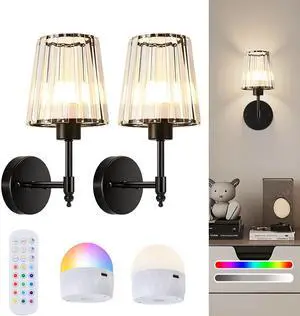 Battery Operated Wall Sconce Set of 2, Rechargeable Wireless Wall Lights | with 5200mAh Dimmable Bulbs and Remote,15 Colors Wireless Wall Lamps for Bedroom Living Room Hallway Decor-Clear black Battery Operated Wall Sconce Set of 2, Rechargeable Wireless Wall Lights | with 5200mAh Dimmable Bulbs and Remote,15 Colors Wireless Wall Lamps for Bedroom Living Room Hallway Decor-Clear black