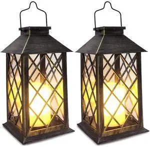 Solar Lantern,Outdoor Garden Hanging Lanterns,2 Pack 14 Inch Lasts 3X Longer 10 lumens Waterproof LED Flickering Flameless Candle Mission Lights for Table,Outdoor,Party Decorative Solar Lantern,Outdoor Garden Hanging Lanterns,2 Pack 14 Inch Lasts 3X Longer 10 lumens Waterproof LED Flickering Flameless Candle Mission Lights for Table,Outdoor,Party Decorative