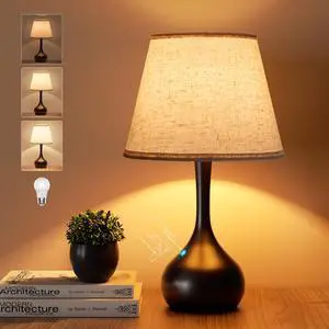Touch Bedside Lamp for Bedroom, 3-Way Dimmable Farmhouse Table Lamps for Nightstand with Fabric Shade, 17.32'' Desk Lamp for Kids Reading, Home Office Touch Bedside Lamp for Bedroom, 3-Way Dimmable Farmhouse Table Lamps for Nightstand with Fabric Shade, 17.32'' Desk Lamp for Kids Reading, Home Office