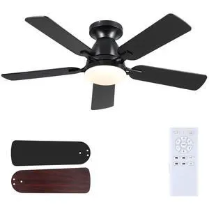 46 Inch Ceiling Fans with Lights and Remote, Black Ceiling Fan with Light Flush Mount, Low Noise, Reversible, Dimmable, Modern Low Profile Ceiling Fan with Light for Bedroom Indoor Outdoor 46 Inch Ceiling Fans with Lights and Remote, Black Ceiling Fan with Light Flush Mount, Low Noise, Reversible, Dimmable, Modern Low Profile Ceiling Fan with Light for Bedroom Indoor Outdoor