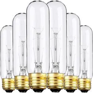 Edison Light Bulbs,120V, E26 Base, T10 Tubular Bulbs, 25W Clear Incandescent, Warm White, Dimmable Vintage Tubular Style Showcase Bulb (6-Pack) Edison Light Bulbs,120V, E26 Base, T10 Tubular Bulbs, 25W Clear Incandescent, Warm White, Dimmable Vintage Tubular Style Showcase Bulb (6-Pack)