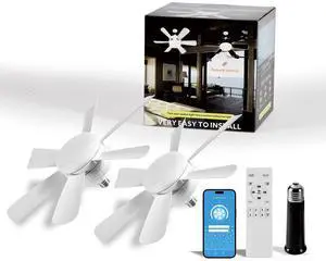 2Pack Socket Fan LED Ceiling Lights,18inch APP Control E26 Fans Bulb with Remote & Dimmable LED Ceiling Fan Lights,3Color 3000K-6500K,1800LM Fan Light Bulb Screw in Ceiling(White) 2Pack Socket Fan LED Ceiling Lights,18inch APP Control E26 Fans Bulb with Remote & Dimmable LED Ceiling Fan Lights,3Color 3000K-6500K,1800LM Fan Light Bulb Screw in Ceiling(White)