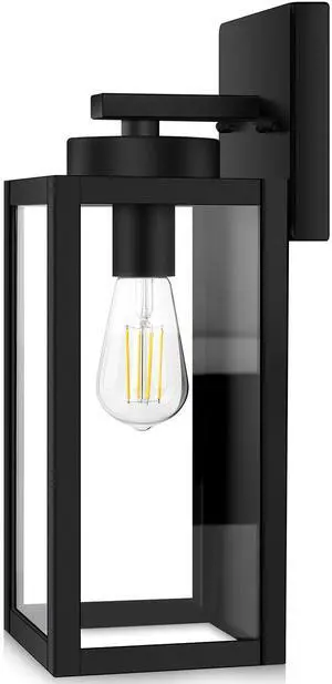 Outdoor Wall Light Fixture, Modern Outside Porch Sconce, Black | Waterproof, Rust-Resistant, Durable Metal with Clear Glass, Standard E26 Socket, Easy to Install Outdoor Wall Light Fixture, Modern Outside Porch Sconce, Black | Waterproof, Rust-Resistant, Durable Metal with Clear Glass, Standard E26 Socket, Easy to Install