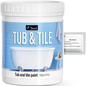 Tub and Tile Paint 16.5 oz, Tub Paint for Bathtub, Tile Refinishing with Hardener, Water Based, Low Odor, Semi-Gloss White, 25-30sq.ft Tub and Tile Paint 16.5 oz, Tub Paint for Bathtub, Tile Refinishing with Hardener, Water Based, Low Odor, Semi-Gloss White, 25-30sq.ft