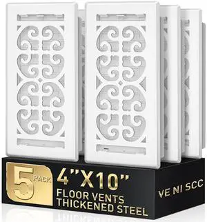 4x10 Floor Register Vent Cover Heavy Duty Walkable Floor Vent Covers for Home Floor & Wall - Decorative White Thicker Metal HVAC Floor Vents with Adjustable Airflow Lever - 5 Pack - Scroll Design 4x10 Floor Register Vent Cover Heavy Duty Walkable Floor Vent Covers for Home Floor & Wall - Decorative White Thicker Metal HVAC Floor Vents with Adjustable Airflow Lever - 5 Pack - Scroll Design
