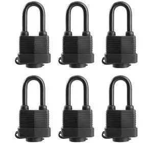Waterproof Padlocks Keyed Alike for Outdoor use, Covered Heavy Duty Laminated Steel Lock, 1-9/16 Inch. Wide, Long Padlock, Pack of 6 Waterproof Padlocks Keyed Alike for Outdoor use, Covered Heavy Duty Laminated Steel Lock, 1-9/16 Inch. Wide, Long Padlock, Pack of 6
