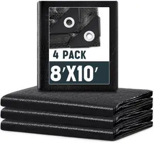4 Pack 8 x 10 ft 5.5 Mil Large Tarps Heavy Duty Waterproof Tarp Multi Purpose Tent Cover for Home Boats Cars Camping Patio Furniture Roof Emergency Rain Protective Cover, Black 4 Pack 8 x 10 ft 5.5 Mil Large Tarps Heavy Duty Waterproof Tarp Multi Purpose Tent Cover for Home Boats Cars Camping Patio Furniture Roof Emergency Rain Protective Cover, Black
