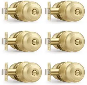Brushed Brass Door Knobs for Bedroom Bathroom, Interior Door Knob with Round Ball, Gold Privacy Door Knob, 6 Pack Brushed Brass Door Knobs for Bedroom Bathroom, Interior Door Knob with Round Ball, Gold Privacy Door Knob, 6 Pack