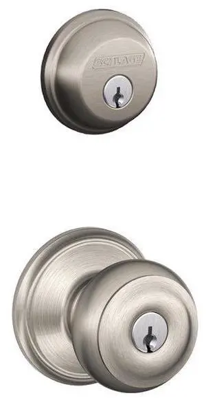 Deadbolt & Door Knob Set, Georgian Knob, Satin Nickel | Front door set with single cylinder deadbolt & keyed entry knob, Keyed alike, Certified security & durability, 2 keys Deadbolt & Door Knob Set, Georgian Knob, Satin Nickel | Front door set with single cylinder deadbolt & keyed entry knob, Keyed alike, Certified security & durability, 2 keys