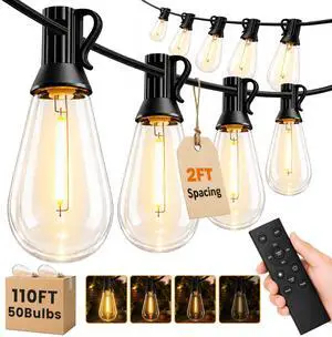 110FT(100+10) Outdoor LED String Lights with 2FT Bulb Spacing, Waterproof, Shatterproof, Dimmable, Warm White, 3 Lighting Modes, Timer, Plug in Hanging Backyard Lights for Outside, Patio 110FT(100+10) Outdoor LED String Lights with 2FT Bulb Spacing, Waterproof, Shatterproof, Dimmable, Warm White, 3 Lighting Modes, Timer, Plug in Hanging Backyard Lights for Outside, Patio