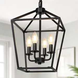 4 Light Chandelier, Industrial Ceiling Light Black Lantern Light Fixtures with Farmhouse Metal Cage Adjustable Height Rustic Geometric Hanging Light E12 Base for Kitchen Island, Entryway, Indoor 4 Light Chandelier, Industrial Ceiling Light Black Lantern Light Fixtures with Farmhouse Metal Cage Adjustable Height Rustic Geometric Hanging Light E12 Base for Kitchen Island, Entryway, Indoor