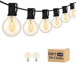 Outdoor String Light 50FT Patio Black with 52 Shatterproof G40 LED Clear Globe Bulbs for Indoor/Outdoor, Connectable Hanging Lights for Backyard Balcony Party Decor Outdoor String Light 50FT Patio Black with 52 Shatterproof G40 LED Clear Globe Bulbs for Indoor/Outdoor, Connectable Hanging Lights for Backyard Balcony Party Decor