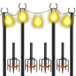 4 Pack 10Ft String Light Poles, Metal Poles with Fork for Outside Lights,Outdoor Metal Light Stand with Fence Brackets Hanging Lights for Garden Patio Wedding Backyard 4 Pack 10Ft String Light Poles, Metal Poles with Fork for Outside Lights,Outdoor Metal Light Stand with Fence Brackets Hanging Lights for Garden Patio Wedding Backyard