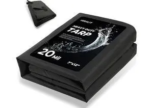 20 Mil Heavy Duty Waterproof Tarp, 7x12ft Oxford Fabric, Black | Reinforced Webbing Loops, Flexible Cover For Firewood, Patio Furniture, Seasonal Storage, Camping & Outdoor Equipment 20 Mil Heavy Duty Waterproof Tarp, 7x12ft Oxford Fabric, Black | Reinforced Webbing Loops, Flexible Cover For Firewood, Patio Furniture, Seasonal Storage, Camping & Outdoor Equipment