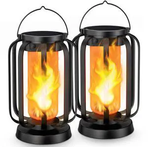 Gen2 Solar Lanterns Outdoor Lights with Ultra-Real Flame | USB/Solar Charging & 4-Mode, Waterproof Decorative Hanging/Table Light for Pathway Yard Patio Garden Decor Gifts for Women, 2 Gen2 Solar Lanterns Outdoor Lights with Ultra-Real Flame | USB/Solar Charging & 4-Mode, Waterproof Decorative Hanging/Table Light for Pathway Yard Patio Garden Decor Gifts for Women, 2