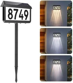 Solar Address Signs, House Number for Outside Waterproof | 3 Lighting Modes with Stake, Wall Mounted/In Ground, for Outside Yard Home, 1-Pack Black Solar Address Signs, House Number for Outside Waterproof | 3 Lighting Modes with Stake, Wall Mounted/In Ground, for Outside Yard Home, 1-Pack Black