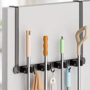 Broom Holder Over The Door with Hooks -304 Stainless Steel (Black) | Save Space, Anti-Rust & Sturdy, Mop and Broom Holder Wall Mounted or Hanging Over The Door, for Garage Laundry Kitchen Broom Holder Over The Door with Hooks -304 Stainless Steel (Black) | Save Space, Anti-Rust & Sturdy, Mop and Broom Holder Wall Mounted or Hanging Over The Door, for Garage Laundry Kitchen