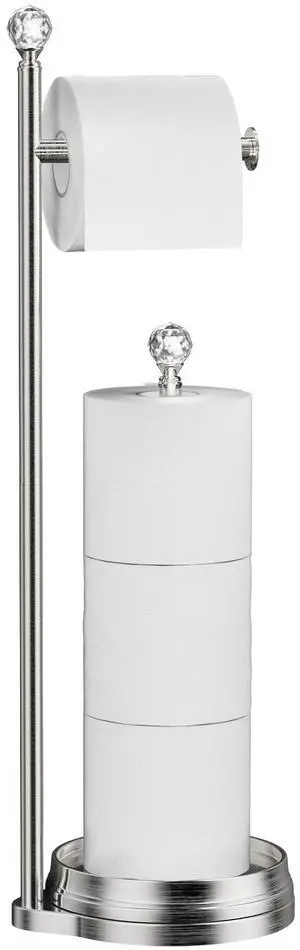 Toilet Paper Holder for Bathroom, Heavy Weighted Metal Free Standing Toilet Paper Holder Stand with Crystal Ball, Toilet Paper Roll Stand for Bathroom AccessoriesBrushed Nickel Toilet Paper Holder for Bathroom, Heavy Weighted Metal Free Standing Toilet Paper Holder Stand with Crystal Ball, Toilet Paper Roll Stand for Bathroom AccessoriesBrushed Nickel