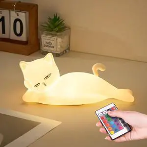 Lying Flat Cat Lamp Funny Gifts, 16 Colors+5 Dimming+Silicone Random Stuff, Touch+Remote+Recharge Night Light, Unique Cool Lamp,Cute Weird Stuff, Squishy Cat White Elephant Gifts for Adults/Teens/Kids Lying Flat Cat Lamp Funny Gifts, 16 Colors+5 Dimming+Silicone Random Stuff, Touch+Remote+Recharge Night Light, Unique Cool Lamp,Cute Weird Stuff, Squishy Cat White Elephant Gifts for Adults/Teens/Kids