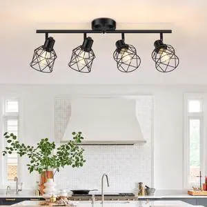 4-Lights Semi Flush Mount Ceiling Light, Adjustable Multi-Directional Light Fixtures, Rotatable Farmhouse Light Fixtures Mount with Metal Cage for Dining Room, Living Room 4-Lights Semi Flush Mount Ceiling Light, Adjustable Multi-Directional Light Fixtures, Rotatable Farmhouse Light Fixtures Mount with Metal Cage for Dining Room, Living Room