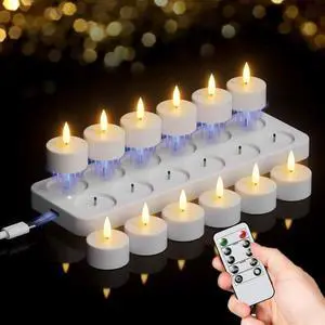Rechargeable Tea Lights Candles Remote Timer Charging Base White | Flameless LED Tealight Candles Battery Operated, Christmas Wedding Decor, Electric tea lights,12 Pack, 1.57 x 1.85 in Rechargeable Tea Lights Candles Remote Timer Charging Base White | Flameless LED Tealight Candles Battery Operated, Christmas Wedding Decor, Electric tea lights,12 Pack, 1.57 x 1.85 in
