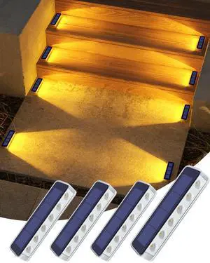 Solar Step Lights Outdoor IP68 Waterproof 4 Pack Warm White | Solar Power, Auto ON/OFF, Stick on, Sturdy PC Shell, for Outside Stair, Deck, Dock, Walkway, Path, Driveway, Sidewalk, Patio Solar Step Lights Outdoor IP68 Waterproof 4 Pack Warm White | Solar Power, Auto ON/OFF, Stick on, Sturdy PC Shell, for Outside Stair, Deck, Dock, Walkway, Path, Driveway, Sidewalk, Patio