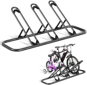 Bike Rack, Floor Storage Stand for Garage, Indoor/Outdoor Parking Holder, Fits Mountain, Road & Kids Cycles (Black, 3-Slot) Bike Rack, Floor Storage Stand for Garage, Indoor/Outdoor Parking Holder, Fits Mountain, Road & Kids Cycles (Black, 3-Slot)