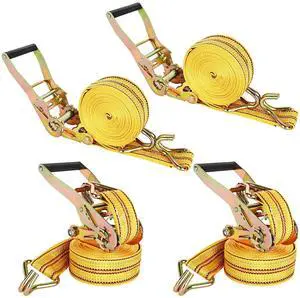 4 Pack 2" x 20 ft Ratchet Straps with Double J Hooks, 8,000 lbs | High-Density Polyester Webbing and 8mm Steel Double J Hooks with Quick-Release Ratchets for Trucks and Trailers, Yellow 4 Pack 2" x 20 ft Ratchet Straps with Double J Hooks, 8,000 lbs | High-Density Polyester Webbing and 8mm Steel Double J Hooks with Quick-Release Ratchets for Trucks and Trailers, Yellow