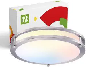 LED 14" Round Flush Mount Lighting, Close to Ceiling Light Fixture | 3CCT, Dimmable, Energy Star, ETL Listed | 21W 1675LM 3000-5000K 120V | Low Profile Double Ring Lamp | Nickel LED 14" Round Flush Mount Lighting, Close to Ceiling Light Fixture | 3CCT, Dimmable, Energy Star, ETL Listed | 21W 1675LM 3000-5000K 120V | Low Profile Double Ring Lamp | Nickel