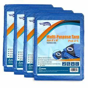 Blue Tarp Pack of 4 Tarps Heavy Duty waterproof 8x10 Large Multipurpose Poly Outdoor Tarps Cover 5 Mil Thickness Blue Tarpaulin Reinforced Rip Resistant Rubber Edges With Aluminum Grommets Blue Tarp Pack of 4 Tarps Heavy Duty waterproof 8x10 Large Multipurpose Poly Outdoor Tarps Cover 5 Mil Thickness Blue Tarpaulin Reinforced Rip Resistant Rubber Edges With Aluminum Grommets