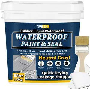 Rubber Liquid Waterproof Sealant, 53oz/1.5kg Neutral Gray Quick Drying Multi Surface Foundation Leak Repair - Roof Gutters Basement Sealer Waterproof - Indoor & Outdoor Flexible Rubber Paint Rubber Liquid Waterproof Sealant, 53oz/1.5kg Neutral Gray Quick Drying Multi Surface Foundation Leak Repair - Roof Gutters Basement Sealer Waterproof - Indoor & Outdoor Flexible Rubber Paint