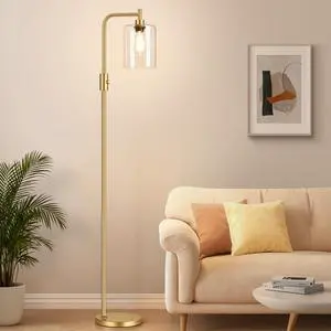 Upgraded Dimmable Floor Lamp for Living Room with Clear Glass Lampshade, Gold Modern Glass Floor Lamp with 900LM LED Bulb Included, Arc Standing Tall Lamp for Bedroom, Office, Reading Room, Corner Upgraded Dimmable Floor Lamp for Living Room with Clear Glass Lampshade, Gold Modern Glass Floor Lamp with 900LM LED Bulb Included, Arc Standing Tall Lamp for Bedroom, Office, Reading Room, Corner