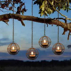 Solar Hanging Lanterns Outdoor Waterproof, Rust Iron Ball Candle Holder with Flickering Solar Powered Tea Lights, Perfect Chargeable Solar Lights for Backyard Patio Garden Fence Tree Decoration-4Pack Solar Hanging Lanterns Outdoor Waterproof, Rust Iron Ball Candle Holder with Flickering Solar Powered Tea Lights, Perfect Chargeable Solar Lights for Backyard Patio Garden Fence Tree Decoration-4Pack