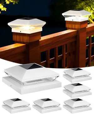 Solar Post Cap Lights 6 Pack, 2 Modes Fence Post Solar Lights White | Fit for 4x4/6x6 Wooden Post & 4x4/5x5 Vinyl Post, Waterproof Solar Deck Post Lights for Garden Patio Gate Porch, 3000K 6000K Solar Post Cap Lights 6 Pack, 2 Modes Fence Post Solar Lights White | Fit for 4x4/6x6 Wooden Post & 4x4/5x5 Vinyl Post, Waterproof Solar Deck Post Lights for Garden Patio Gate Porch, 3000K 6000K