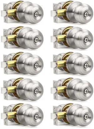10 Pack Brushed Nickel Privacy Door Knobs Interior, Classic Round Shape Stain Nickel Bedroom Doorknobs with Lock, Keyless Modern Design Door Lockset for Bathroom and Bedroom 10 Pack Brushed Nickel Privacy Door Knobs Interior, Classic Round Shape Stain Nickel Bedroom Doorknobs with Lock, Keyless Modern Design Door Lockset for Bathroom and Bedroom