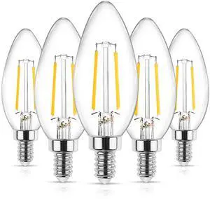 E12 LED Classic Candelabra Clear Light Bulb, 4W, Equivalent 40W, Warm White 2700K, Non-Dimmable, Filament Clear Glass, Pack of 5 E12 LED Classic Candelabra Clear Light Bulb, 4W, Equivalent 40W, Warm White 2700K, Non-Dimmable, Filament Clear Glass, Pack of 5