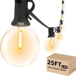 Outdoor String Lights 25 FT G40 LED Patio Hanging Light Waterproof | 13 Shatterproof Edison Bulbs, Connectable Hanging Globe Light for Outside Backyard Party Warm White Outdoor String Lights 25 FT G40 LED Patio Hanging Light Waterproof | 13 Shatterproof Edison Bulbs, Connectable Hanging Globe Light for Outside Backyard Party Warm White