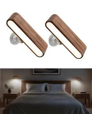Rechargeable Wall Sconce, Reading Light for Bed, Magnetic Wood Lamp | Set of 2 Black Walnut Wood Sconces, Touch Control, Adjustable Brightness, 4000K Reading Light for Headboard, 360° Rotation Rechargeable Wall Sconce, Reading Light for Bed, Magnetic Wood Lamp | Set of 2 Black Walnut Wood Sconces, Touch Control, Adjustable Brightness, 4000K Reading Light for Headboard, 360° Rotation