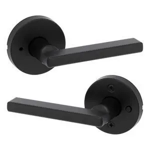 Halifax Interior Privacy Door Handle with Lock, Round Lever for Bathroom and Bedroom, Matte Black Reversible Keyless Push Button Lock Door Lever, with Microban Protection Halifax Interior Privacy Door Handle with Lock, Round Lever for Bathroom and Bedroom, Matte Black Reversible Keyless Push Button Lock Door Lever, with Microban Protection