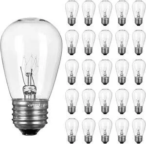 26 Pack S14 Incandescent Light Bulbs, Glass, 11W 2700K, Warm White | Waterproof, Dimmable E26 Edison Bulbs for Indoor Outdoor String Lights, Patio Lighting & Replacement Bulbs, UL Listed 26 Pack S14 Incandescent Light Bulbs, Glass, 11W 2700K, Warm White | Waterproof, Dimmable E26 Edison Bulbs for Indoor Outdoor String Lights, Patio Lighting & Replacement Bulbs, UL Listed